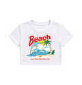 Retro Beach Dolphin Crop Top - White Y2K Summer Graphic Tee