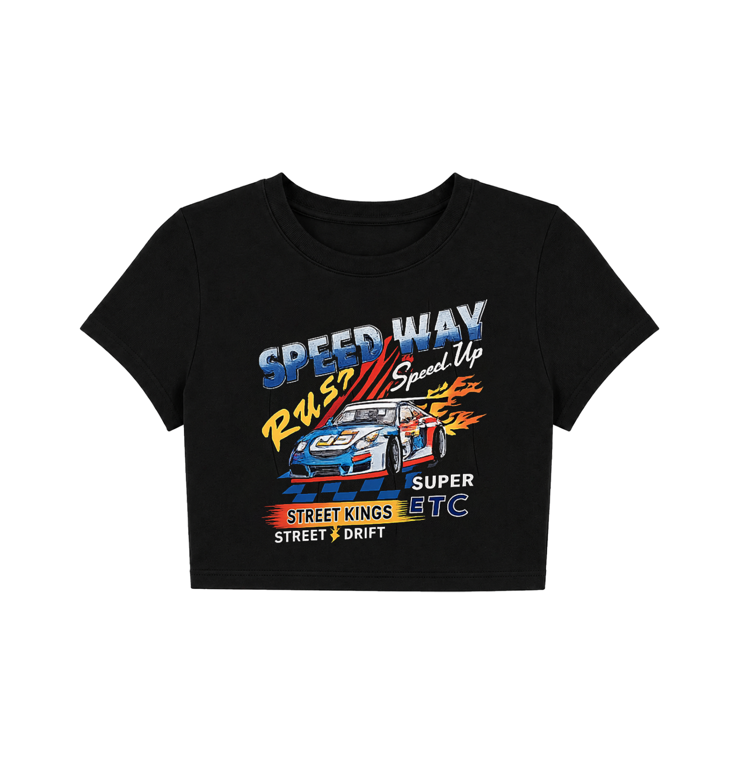Retro Speedway Racing Crop Top - Black Graphic Tee