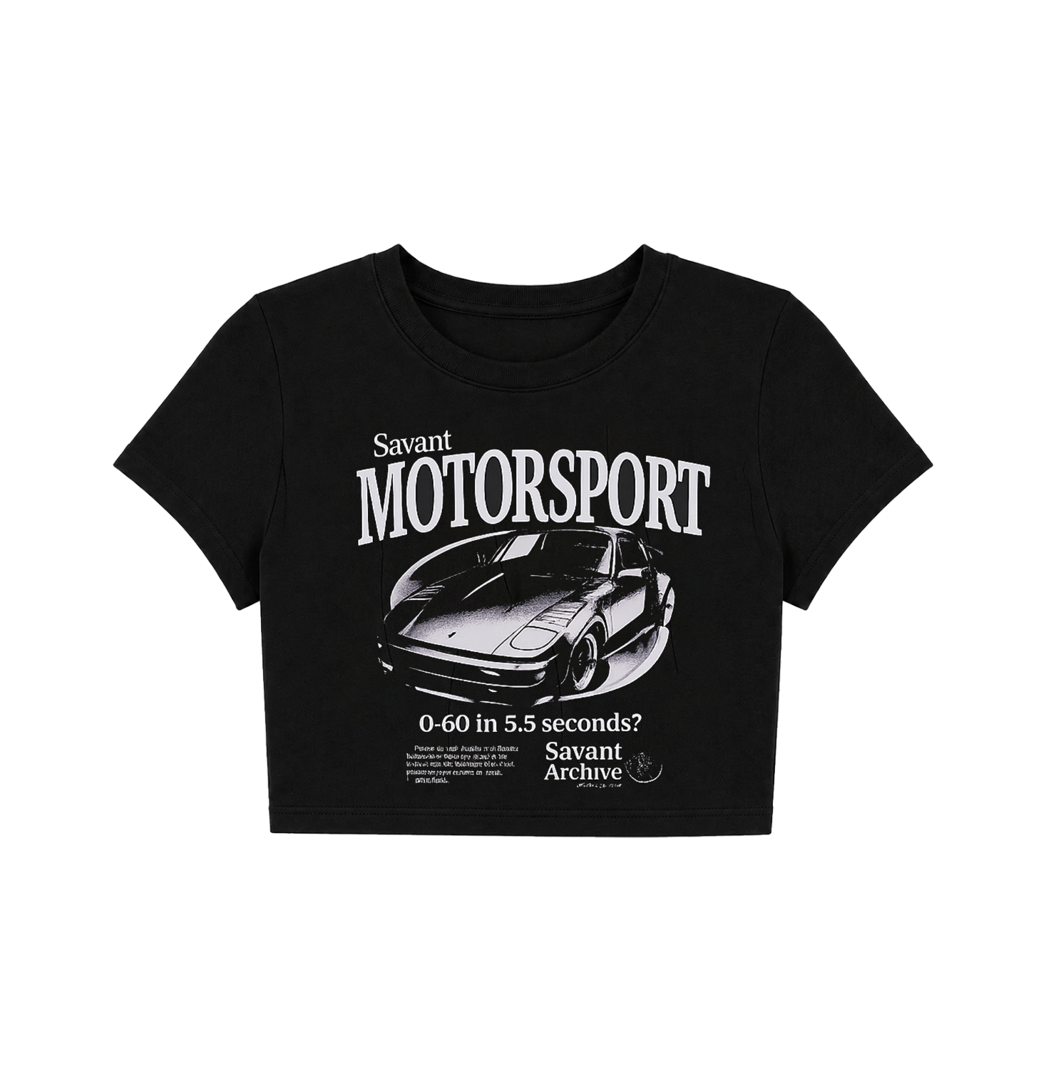 Savant Motorsport Vintage Car Crop Top - Black Graphic Tee