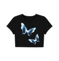 Blue Butterfly Graphic Women's Crop Top | Aesthetic Y2K Black Baby Tee