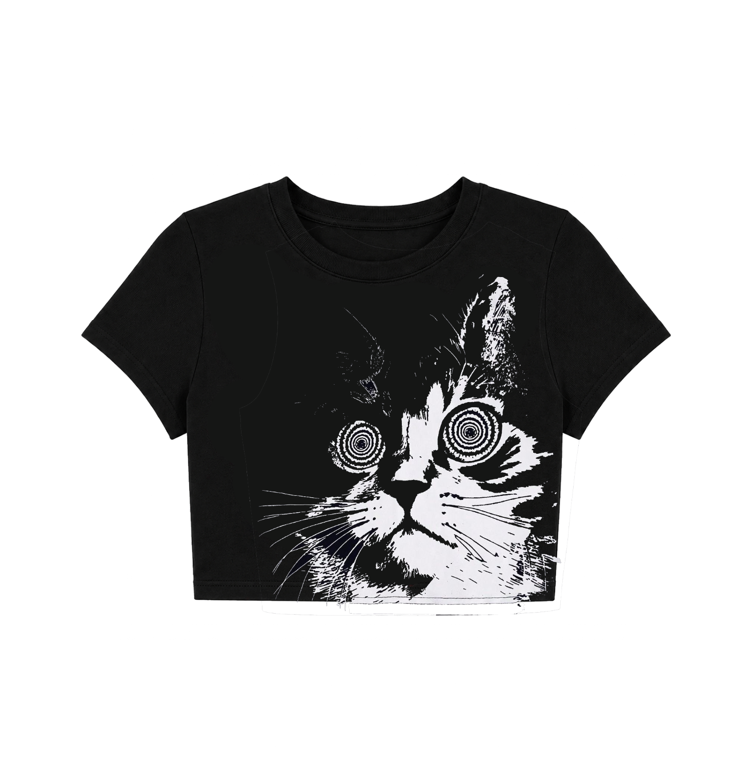 Hypnotic Cat Graphic Women's Crop Top | Gothic Aesthetic Black Baby Tee
