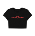 Cyber Y2K Tribal Flame Heart Crop Top - Black Graphic Tee