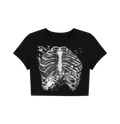 Gothic Splatter Skeleton Ribcage Crop Top - Black Grunge Baby Tee