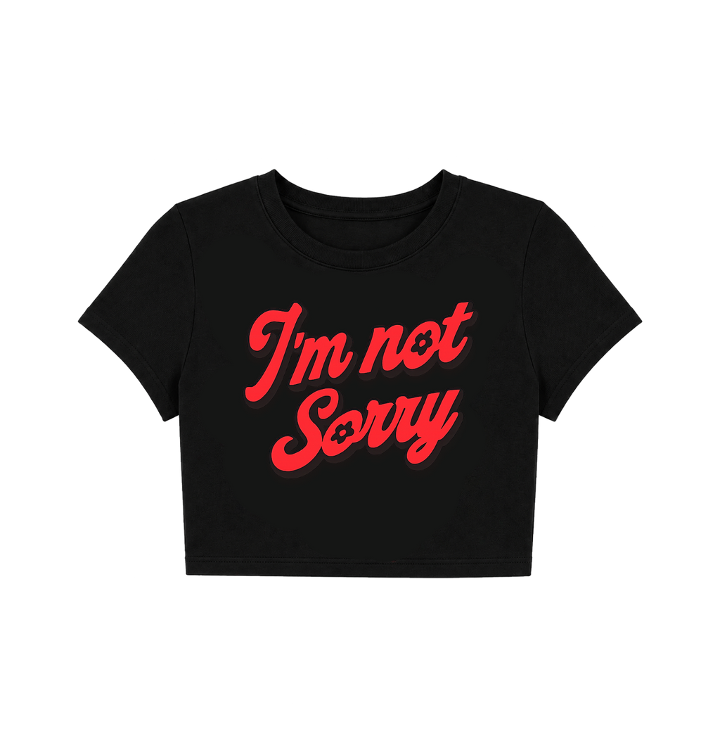 I’m Not Sorry Printed Black Crop Top for Women | Trendy Y2K Graphic Crop Tee