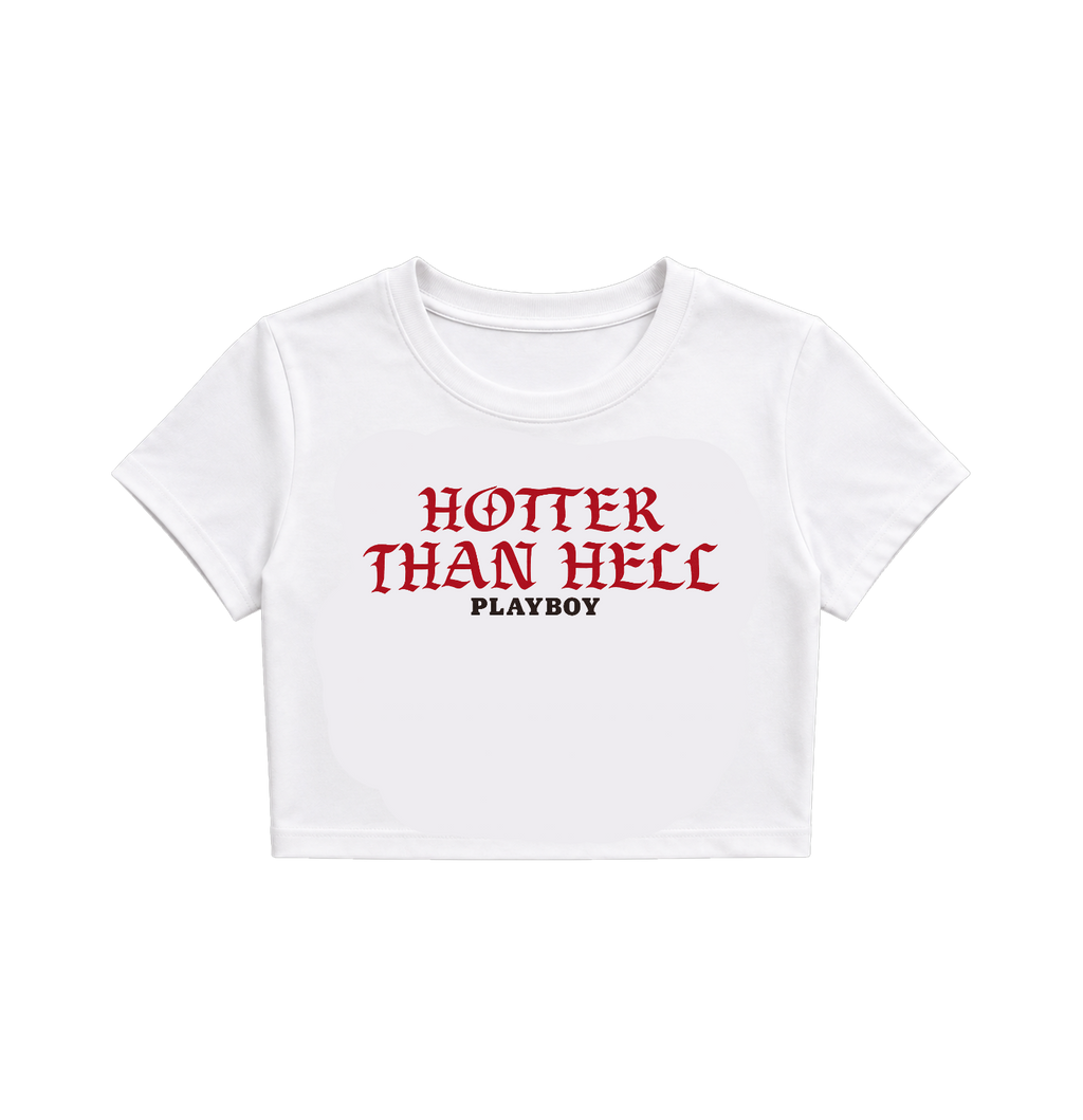 Hoterr Than Hell Printed White Crop Top for Women | Trendy Y2K Graphic Crop Tee
