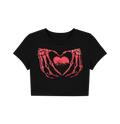 Skeleton Hands Heart Crop Top - Black & Red Graphic Tee