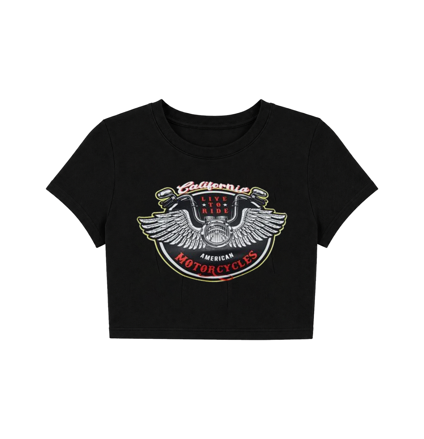 Vintage California Biker Crop Top - Black Graphic Tee