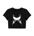 Cyber Y2K Smoke Butterfly Crop Top - Black Graphic Tee