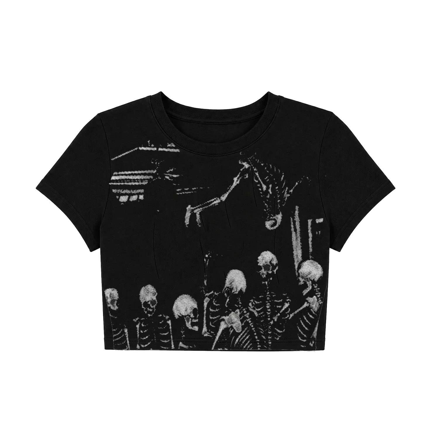 Gothic Skeleton Crowd Stage Dive Crop Top - Black Grunge Graphic Tee