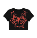 Grunge Barbwire Butterfly Crop Top - Black & Red Graphic Tee