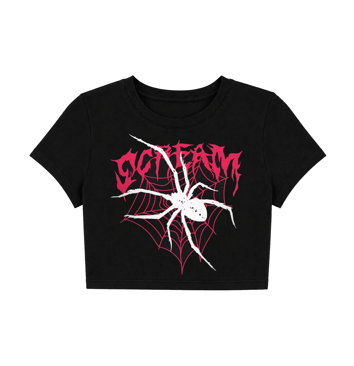 Gothic Scream Spider Web Crop Top - Black Alt Graphic Baby Tee