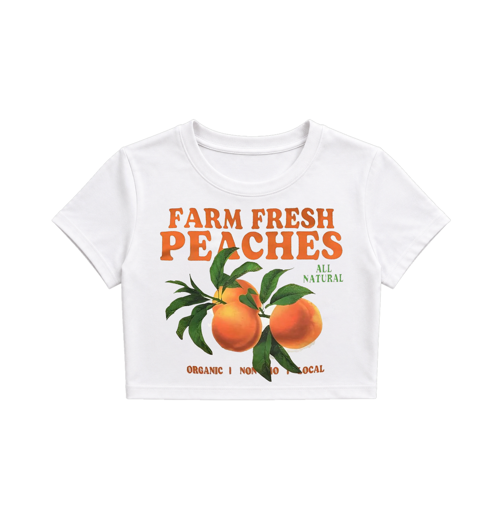 Farm Fresh Peaches Graphic Baby Tee | Vintage Fruit Aesthetic Crop Top*