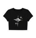 Cyber Y2K Celestial Eye Star Crop Top - Black Graphic Tee