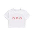 White 3 Bow Printed Crop Top for Women