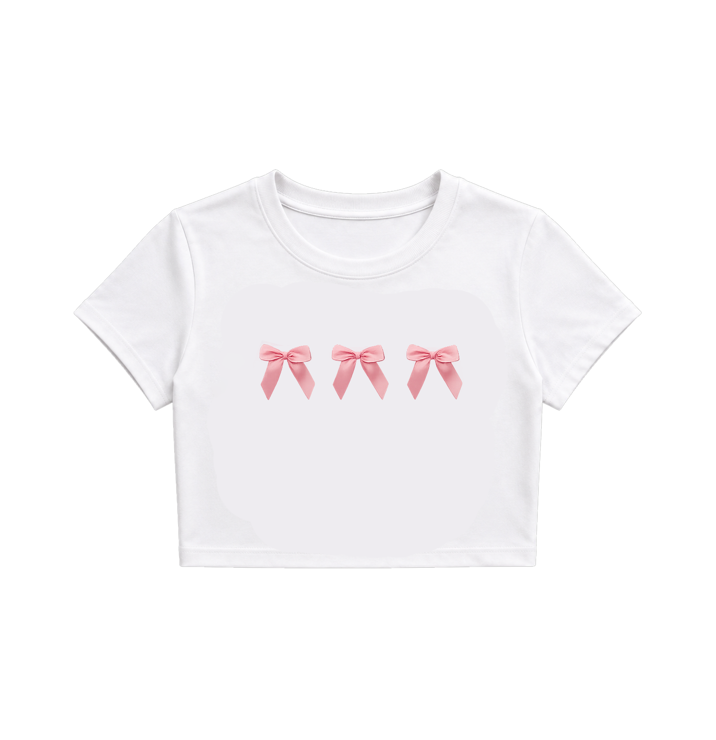 White 3 Bow Printed Crop Top for Women