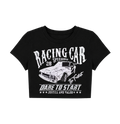 Retro Vintage Racing Car Crop Top - Black Graphic Tee