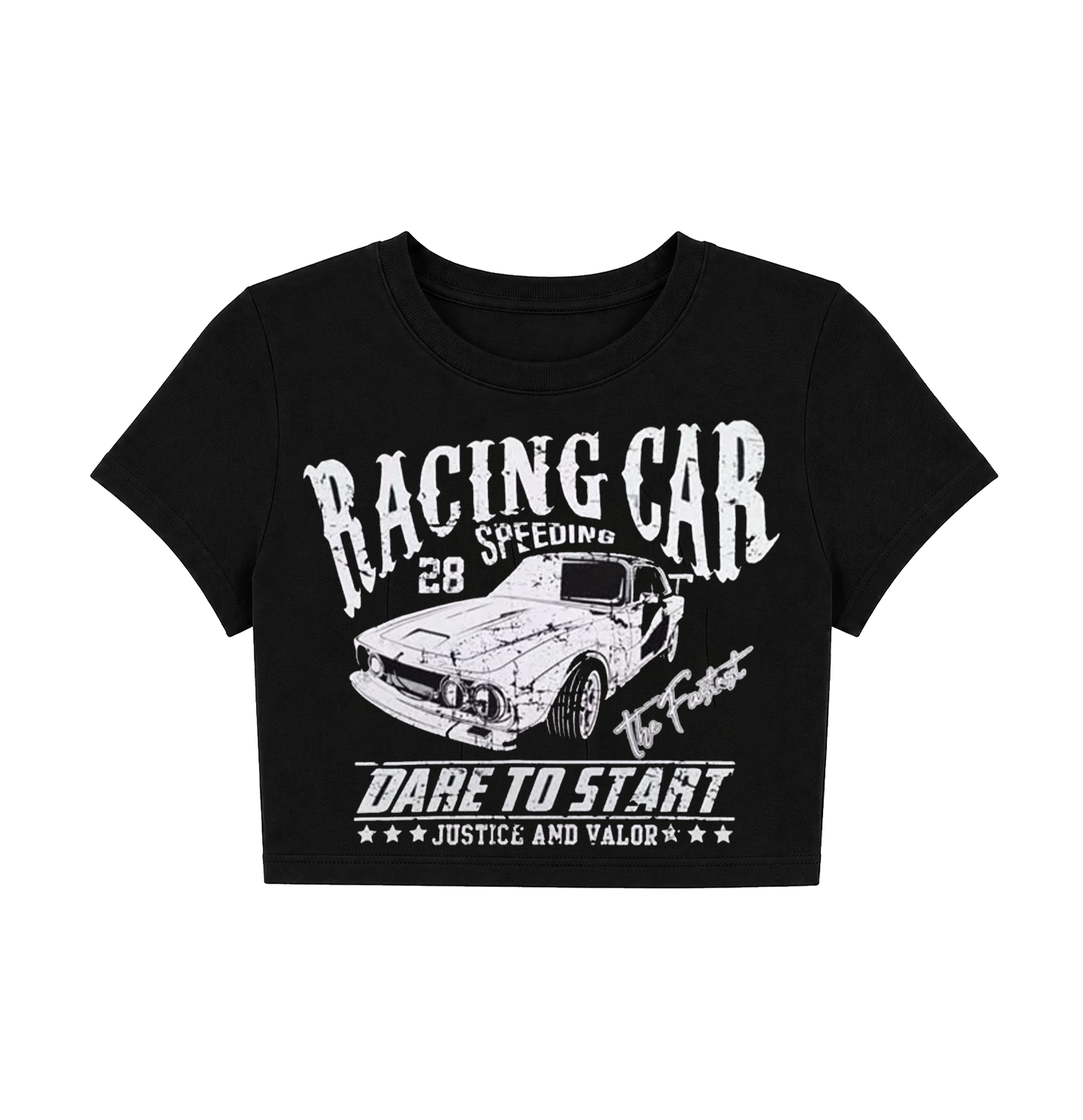 Retro Vintage Racing Car Crop Top - Black Graphic Tee
