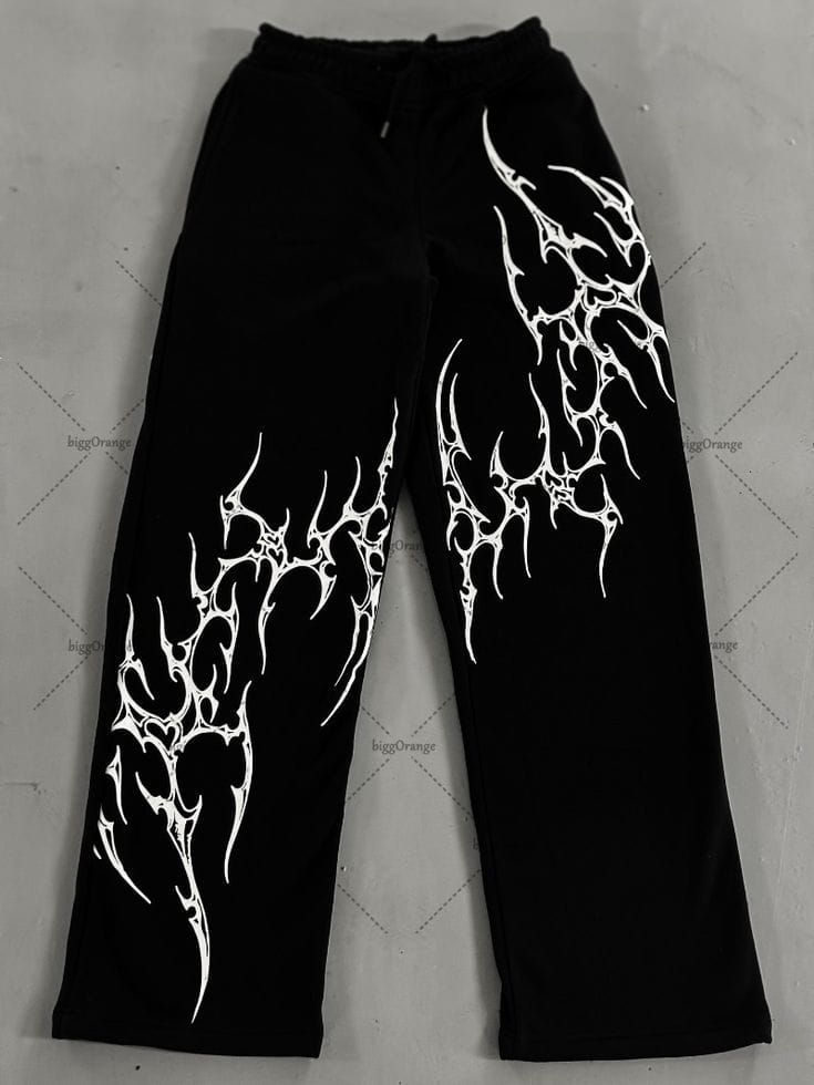 "Tribal Ink" Gothic Graphic Oversized Black Sweatpants