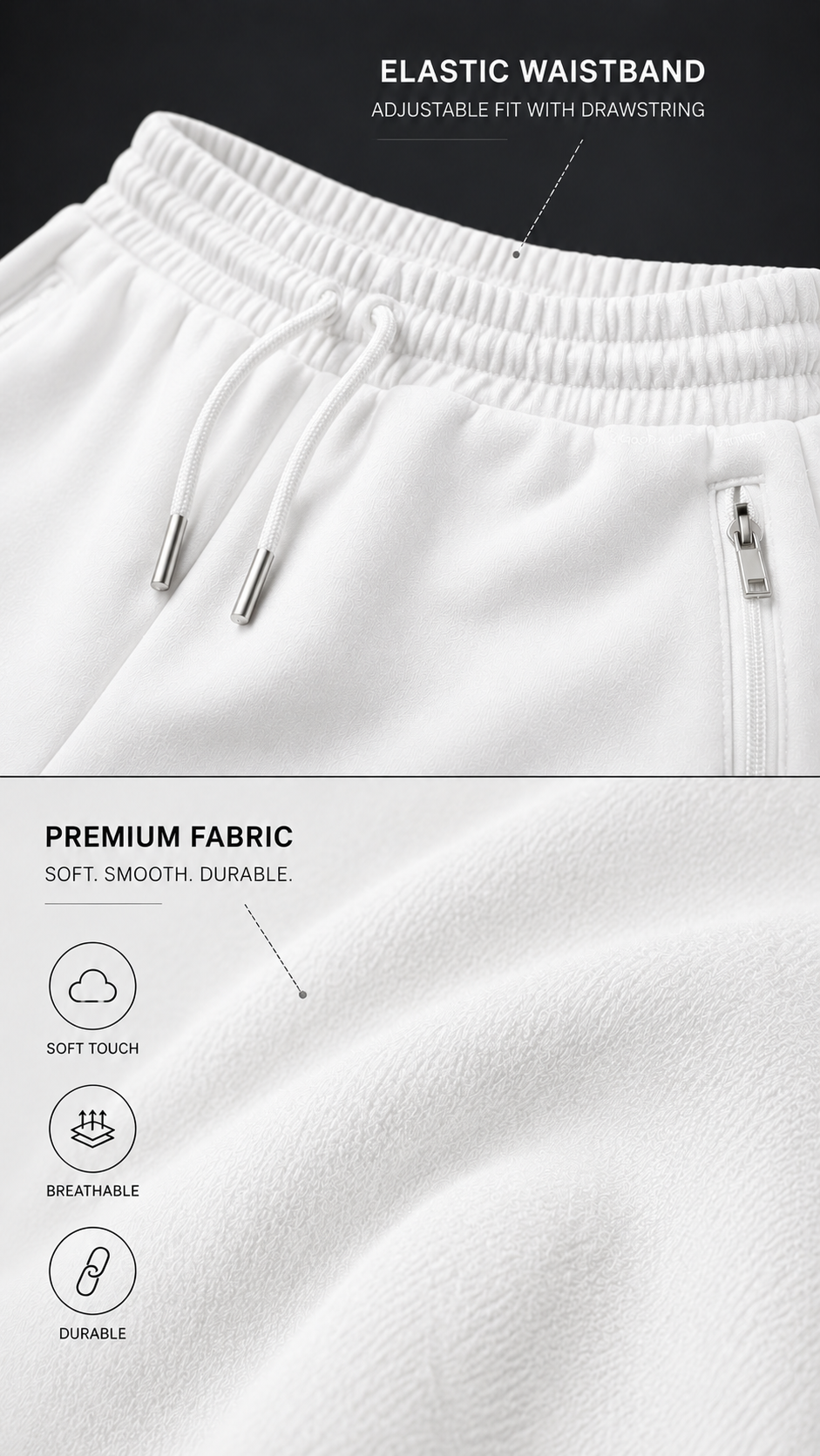 White Premium Relaxed Fit Jogger for Men | Zip Pocket Track Pants | Shubhovastra