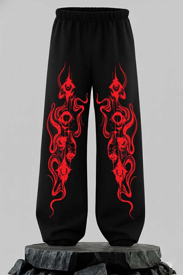 "Red Eye" Gothic Graphic Oversized Black Sweatpants