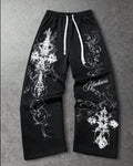 Gothic Cross Graphic Print Black Joggers | Streetwear
