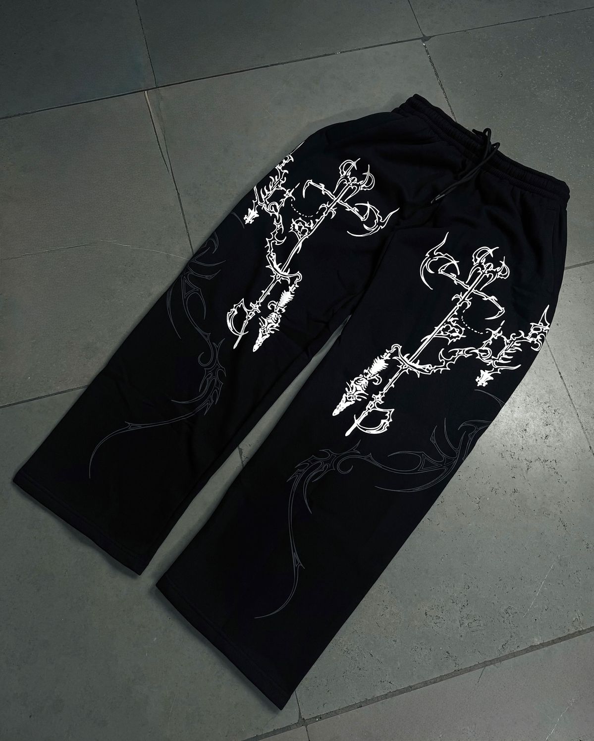 "Gothic Cross" Graphic Oversized Black Sweatpants