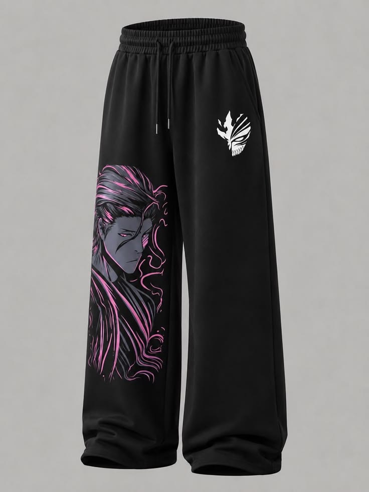 Anime Character Graphic Print Black Joggers | Streetwear