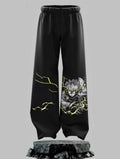 Anime Thunder Graphic Print Black Joggers | Streetwear
