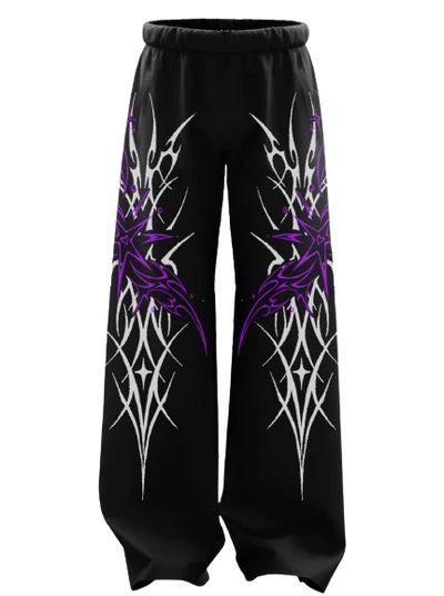 "Purple Star Tribal" Graphic Oversized Black Sweatpants