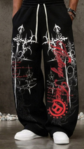 Gothic Script and Tribal Graphic Print Black Joggers | Streetwear