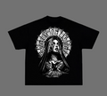 Gothic Praying Nun Chicano Calligraphy Tee – Black Oversized Streetwear T-Shirt