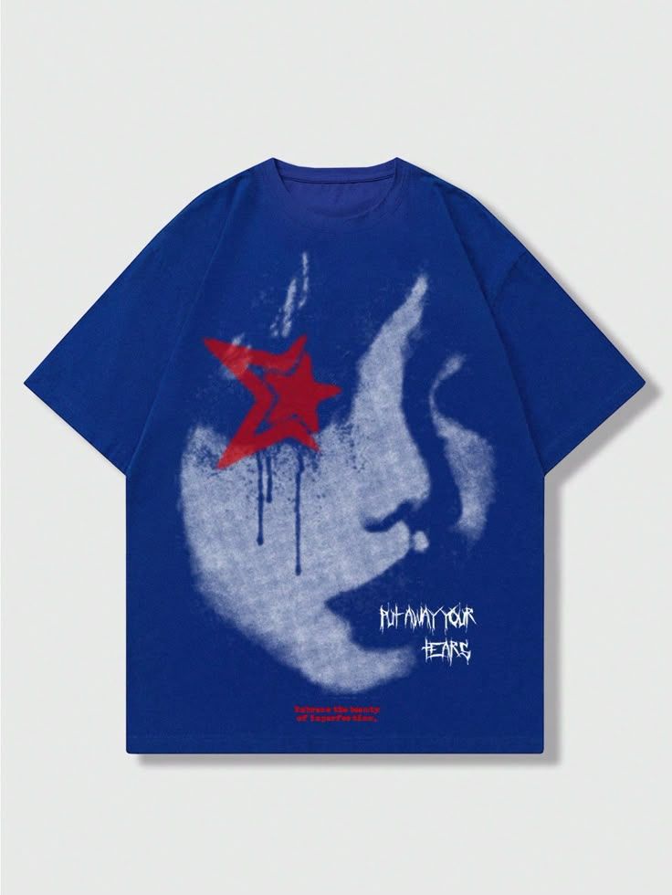 Put Away Your Tears Blue Oversized Graphic Tee - Y2K Grunge Shirt