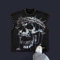 Gothic Skull Graphic Studded Sleeveless T-Shirt – Punk Rock Oversized Black Muscle Tee