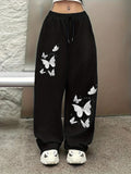 Butterfly Graphic Print Black Joggers | Streetwear