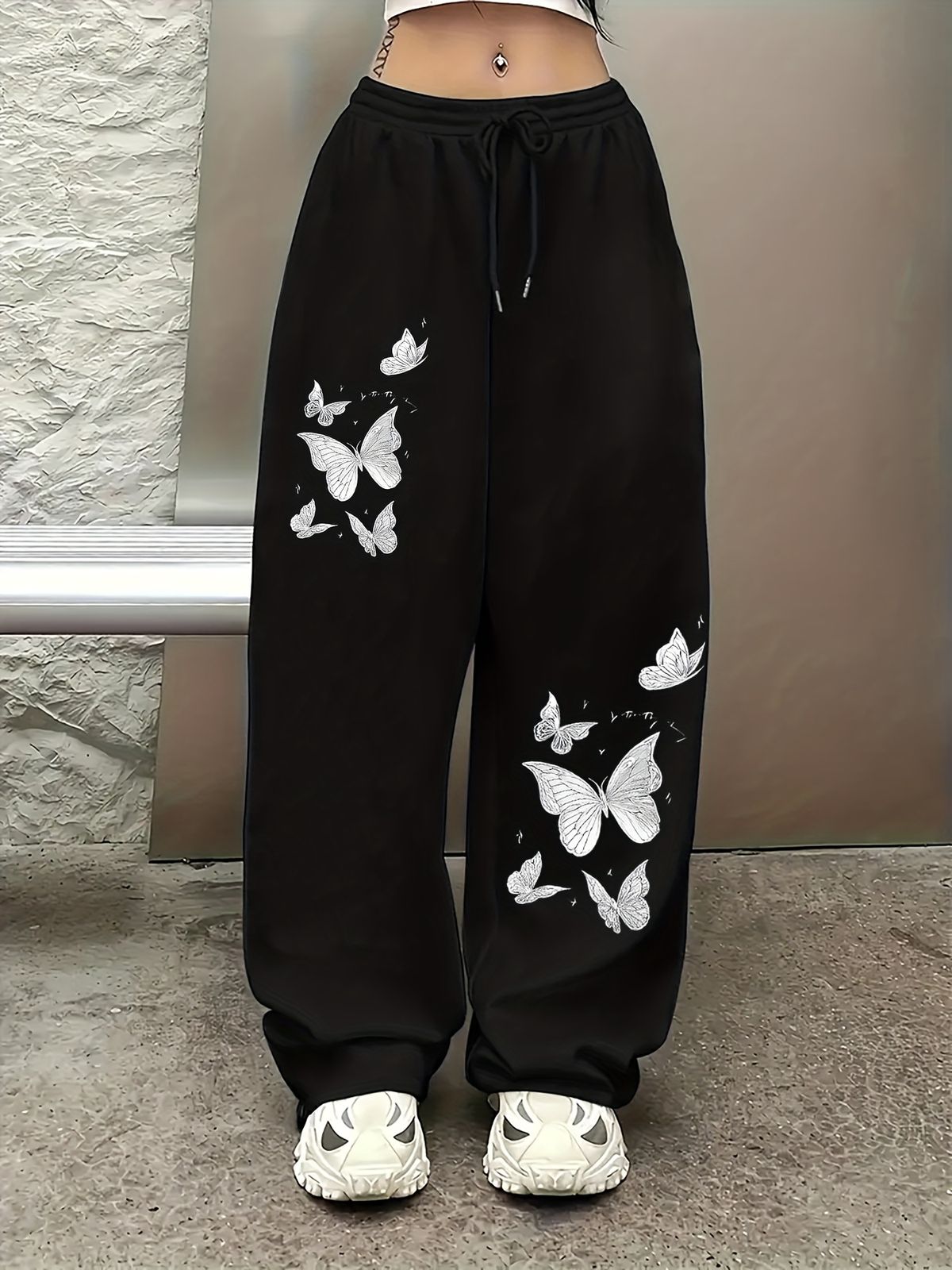 Butterfly Graphic Print Black Joggers | Streetwear