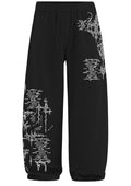 "Poetic Gothic" Script Graphic Oversized Black Sweatpants