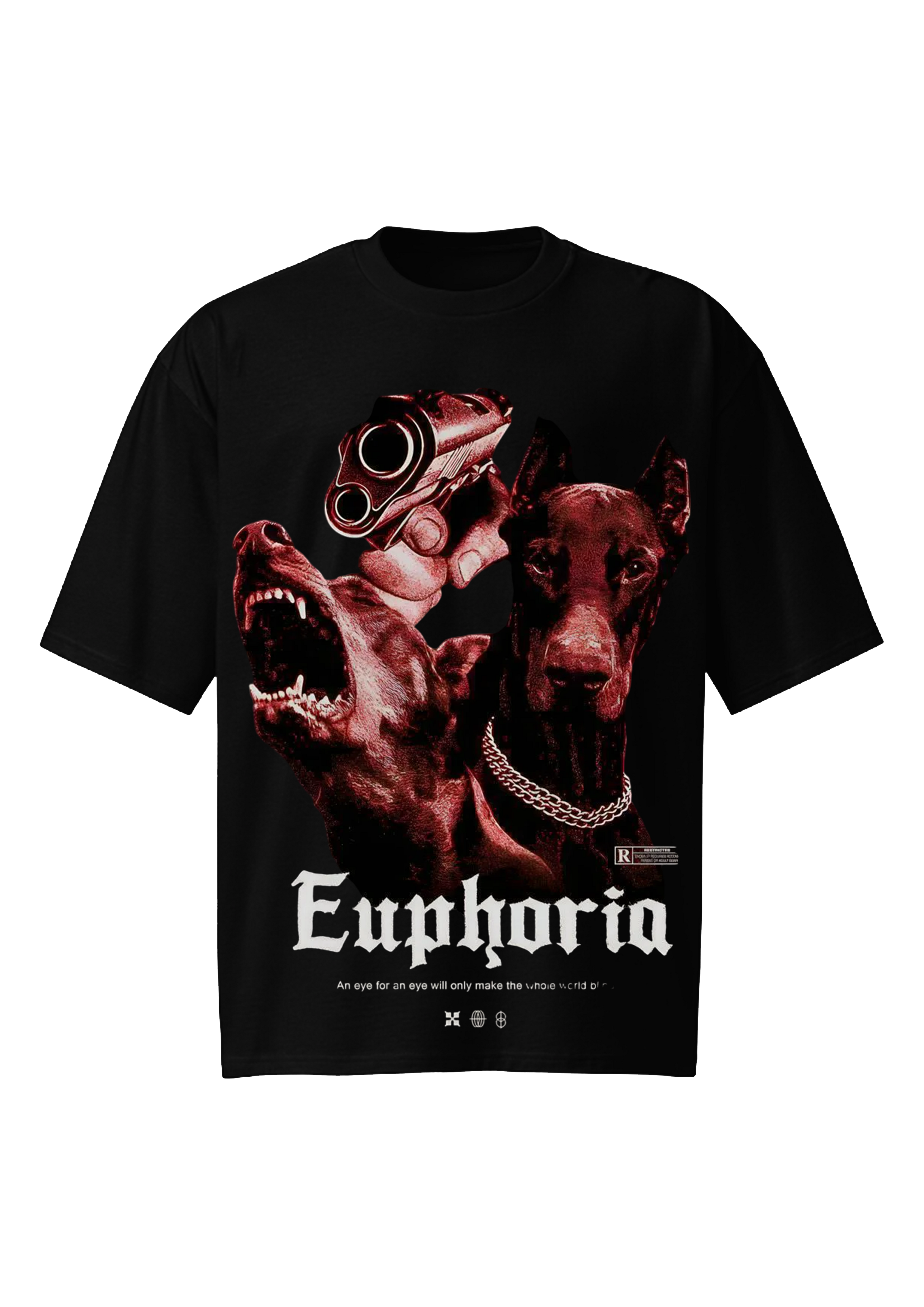 Euphoria Doberman Gun Black Oversized Tee - Cyber Grunge Shirt