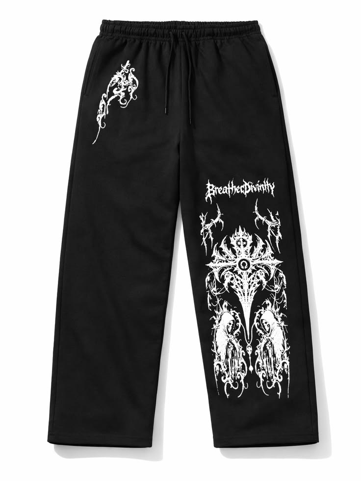 "Breather Divinity" Gothic Graphic Oversized Black Sweatpants