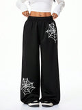 White Spiderweb Graphic Print Black Joggers | Streetwear