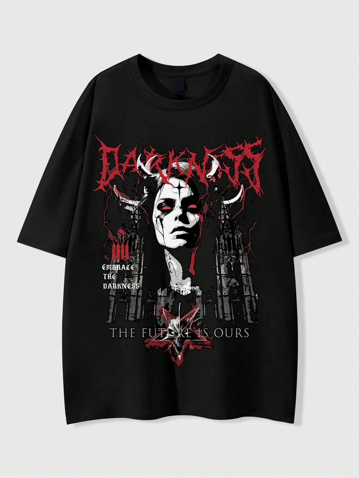 Darkness Embrace the Darkness Graphic Tee – Black Oversized Metal Streetwear T-Shirt