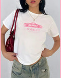 Pink Sports Car Graphic Baby Tee for Women | Y2K Aesthetic Oversized T-Shirt
