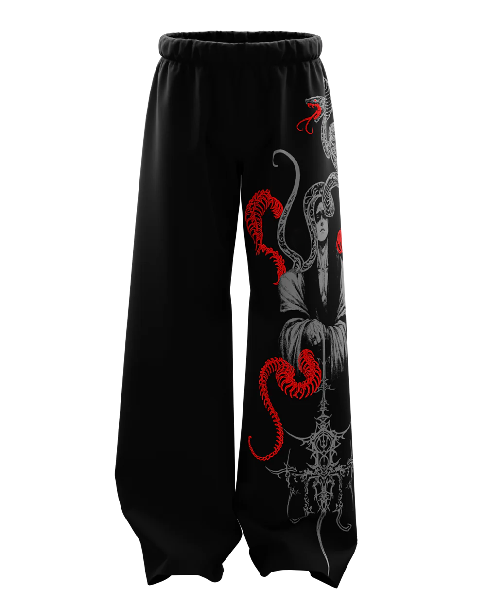 Serpent and Figure Graphic Print Black Baggy Joggers | Streetwear