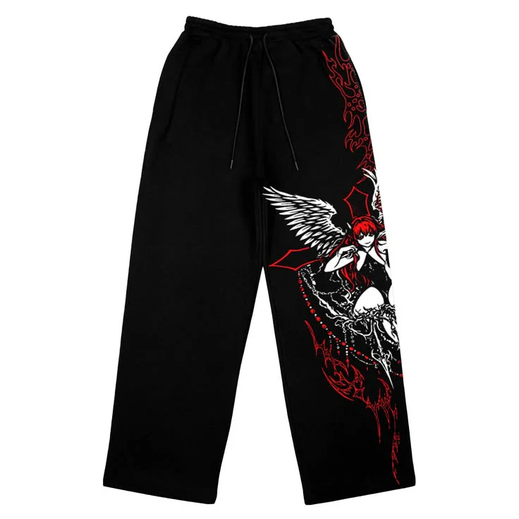 "Fallen Angel" Graphic Oversized Streetwear Sweatpants (Black)
