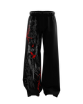 Dark Figure and Red Accent Graphic Print Black Baggy Joggers | Streetwear