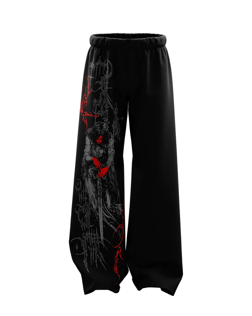 Dark Figure and Red Accent Graphic Print Black Baggy Joggers | Streetwear