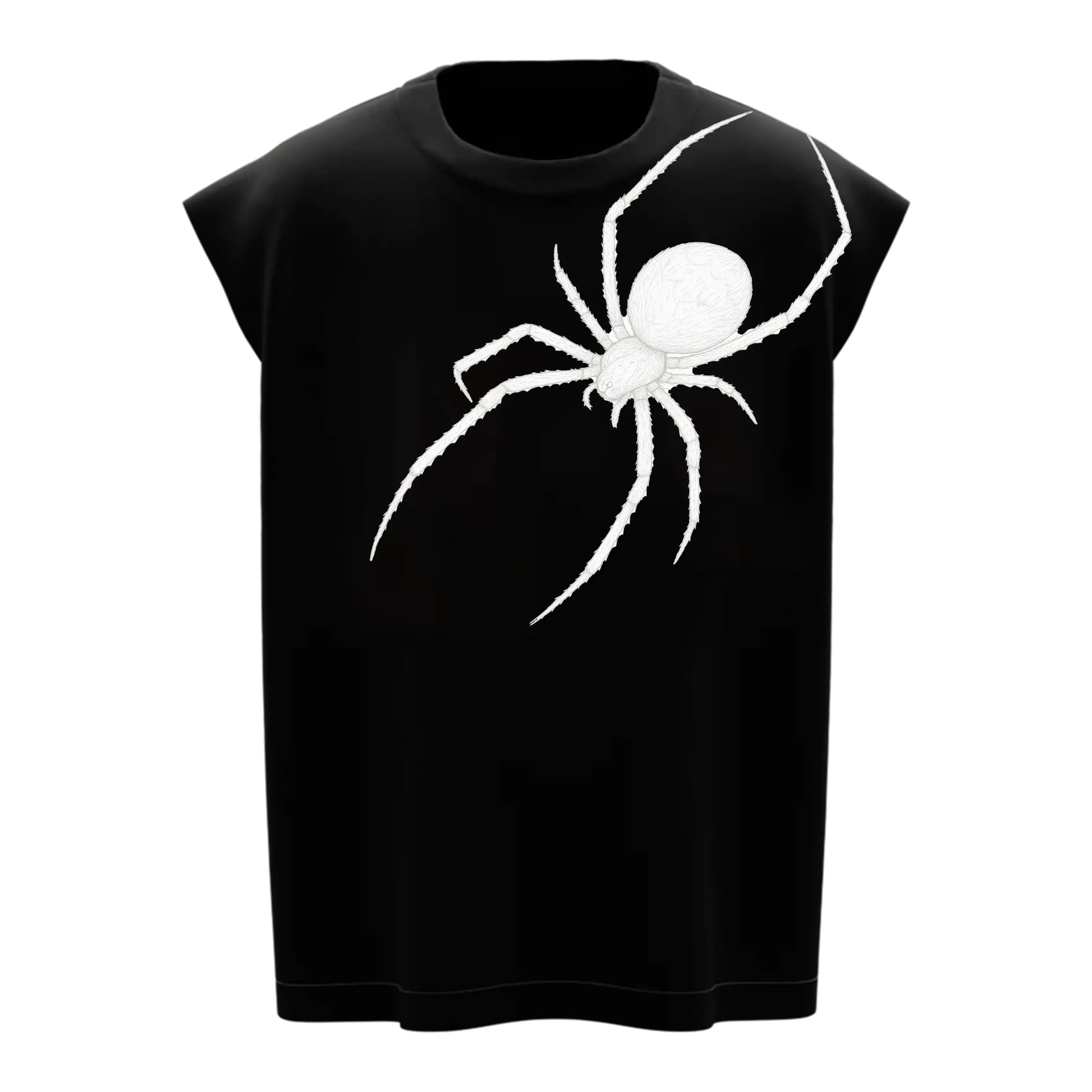 "Arachnid" Oversized Spider Graphic Muscle Tee - Black