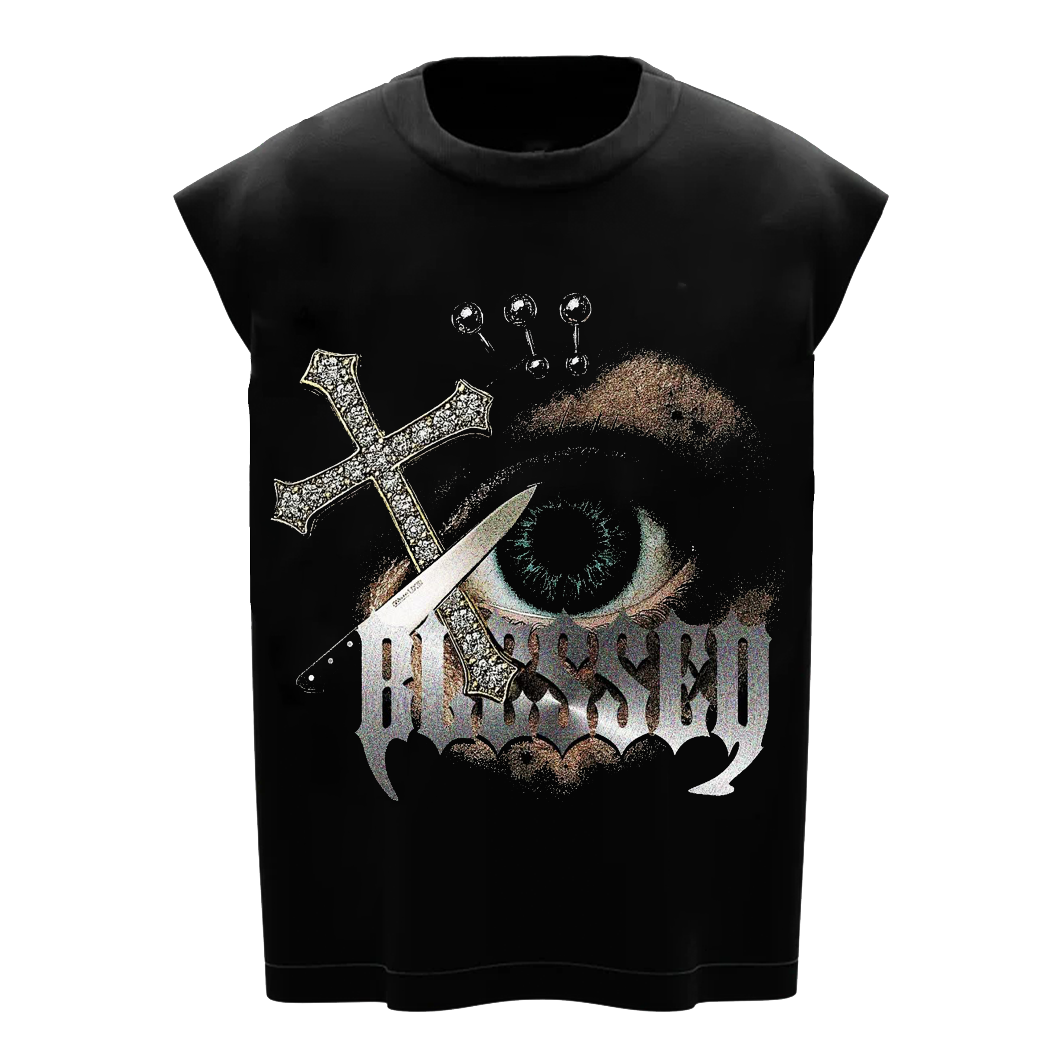Blessed Gothic Eye Graphic Sleeveless T-Shirt – Oversized Punk Streetwear Tank