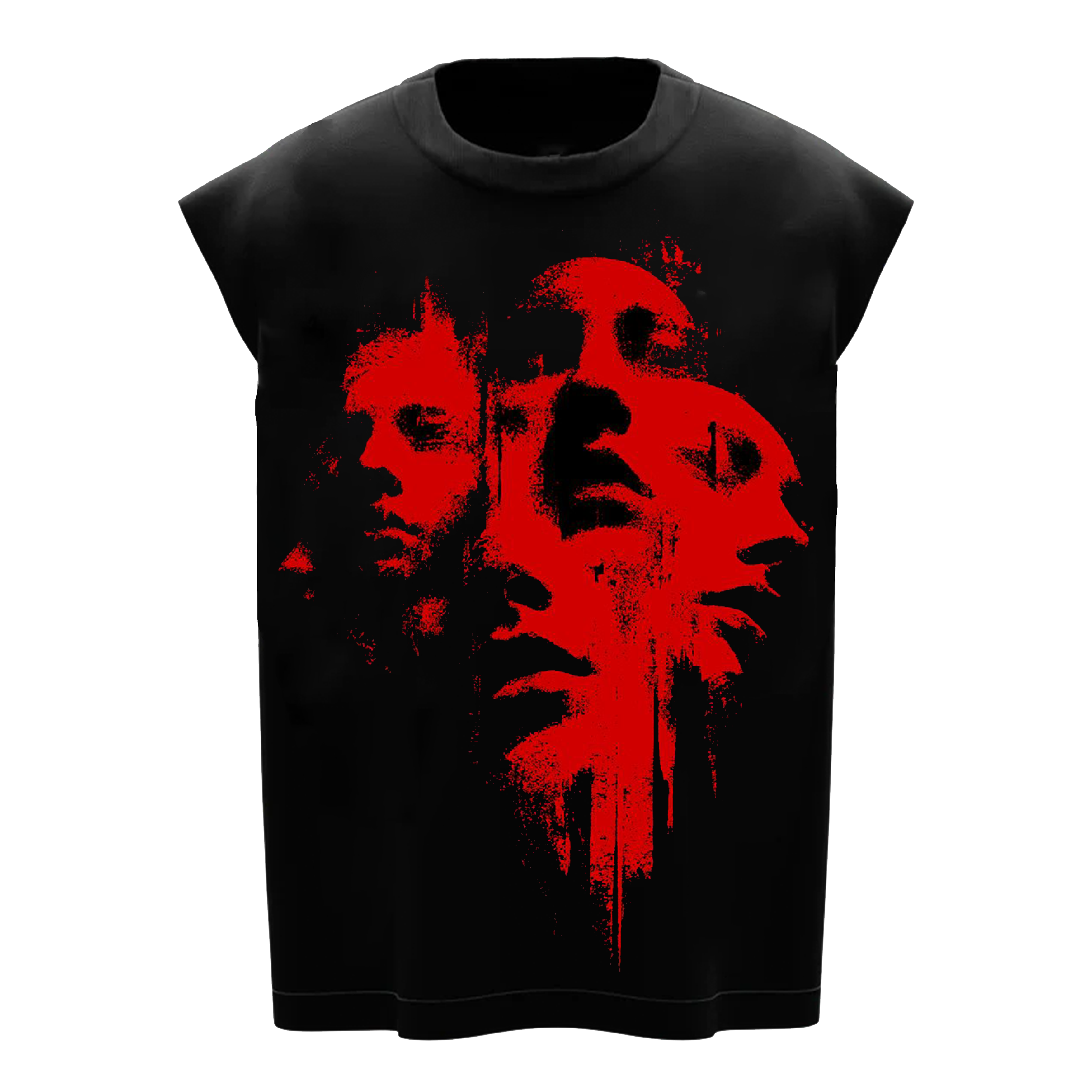 Red Phantom Faces Graphic Boxy Gym Vest | Oversized Streetwear Sleeveless Tee