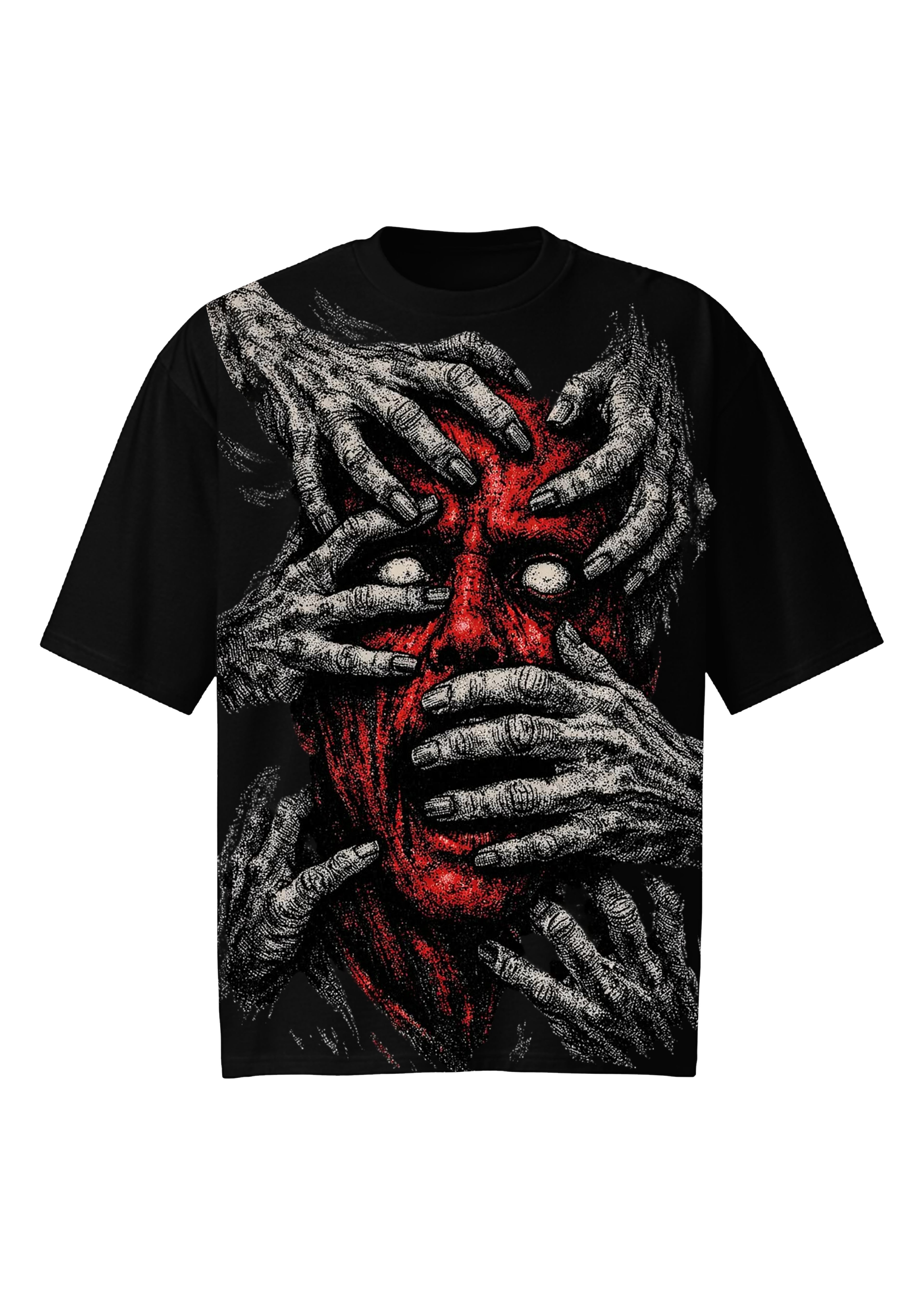 Tormented Horror Face Black Oversized Tee - Dark Metal Streetwear