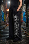 Dark Skull & Abstract Graphic Print Black Joggers | Streetwear